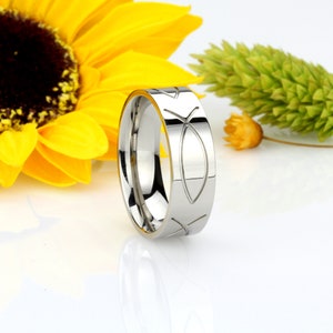 Custom Engraving Men Women 8MM Comfort Fit Stainless Steel Ring Wedding Band Christian Fish Ring(DCTRSS139)