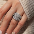 15mm Intertwined Crisscross Ring, 14K Gold, Rose Gold Plated Sterling Silver Statement Ring, CZ Gemstone Set Wide Band, Dainty Diamond Ring
