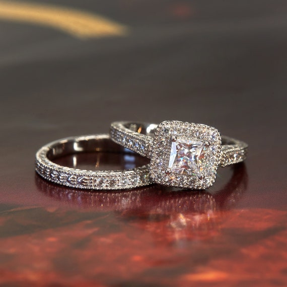 Princess 1 CT Bridal Ring Set, Sterling Silver Wedding Ring