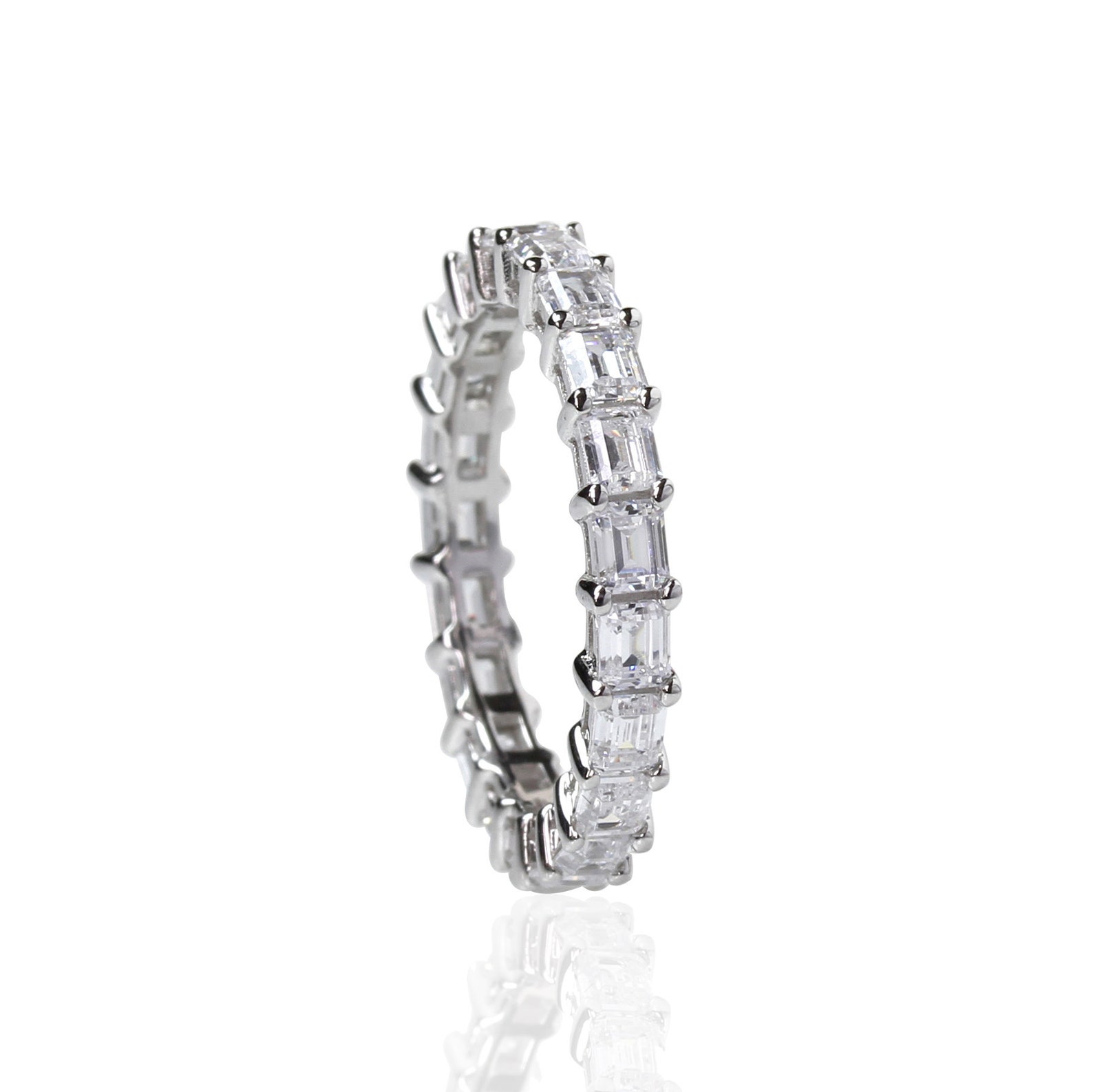 Emerald Cut 2 Carat Eternity Ring Sterling Silver Wedding Etsy