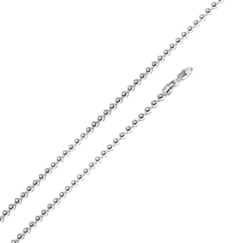 Men Women 3mm Sterling Silver Italian Necklace Rhodium Plated Bead Chain PZCH114SV-RH