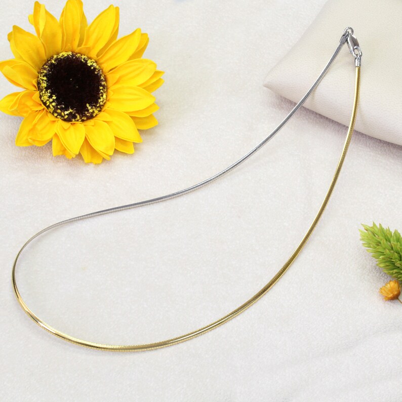 Women Silver Necklace Omega Necklace 14K Gold Plated 2 Tone Etsy