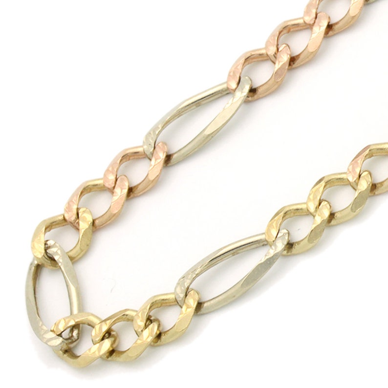 5mm Solid 14K Tricolor Gold Chain Necklace Larga Figaro Etsy