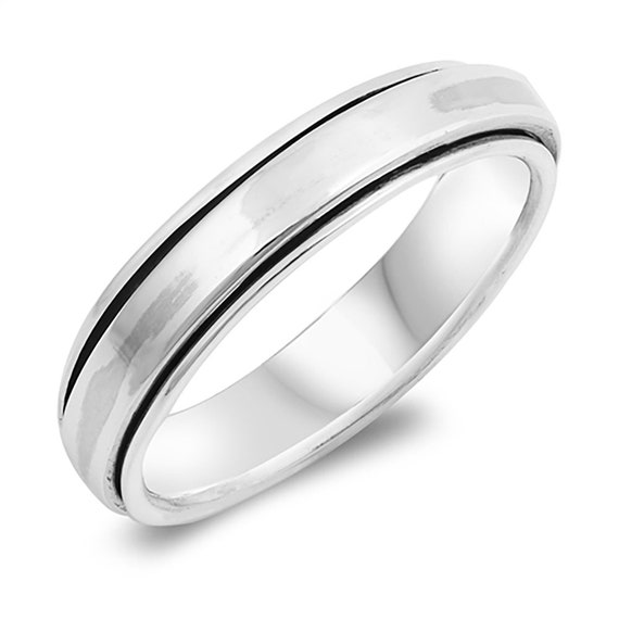 Sterling Silver Wedding Band Oxidized Finish Art Deco Design Spinner Ring Size 7 to 13