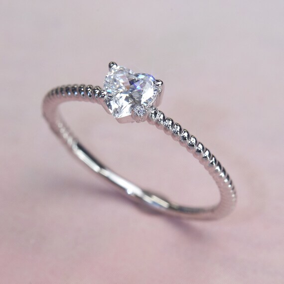 0.5 CT Heart Promise Ring Solid 14K Gold Ring Dainty Small Round
