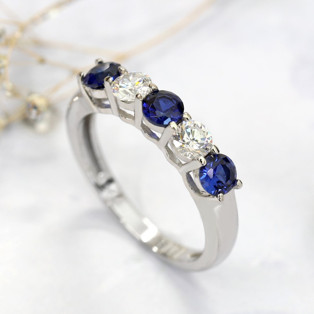 925 Silver Simulated Sapphire CZ Birthstone Eternity Ring, Blue