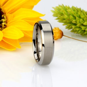 Custom Engraved Personalized Ring,, 7mm Titanium Band Dark TITANIUM Ring for Men Women, Brushed Center Beveled Edge / Gift box(JDTI260)