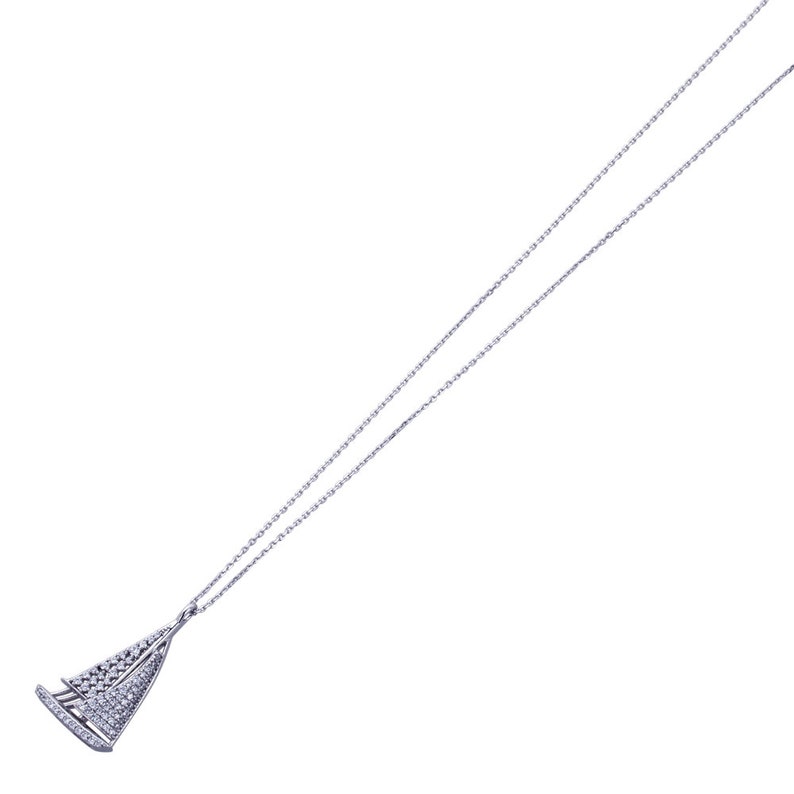 16+2 Platinum Plated Sterling Silver CZ Pave Set Sailboat Pendant Necklace HBHB15P0445A