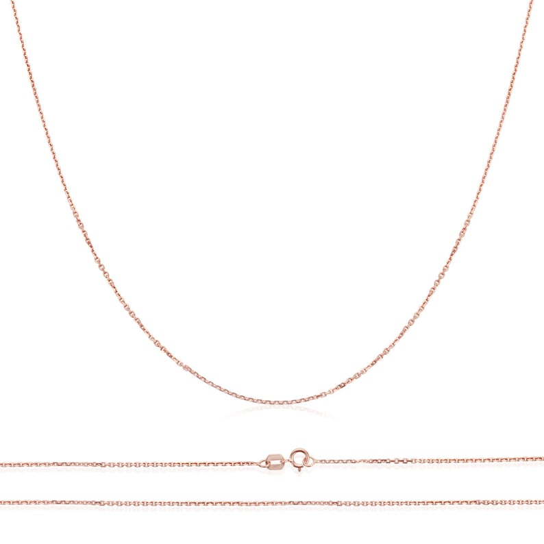 DLNKFD10RG Men Women 14K Rose Gold Chain 1mm Cable Chain Necklace