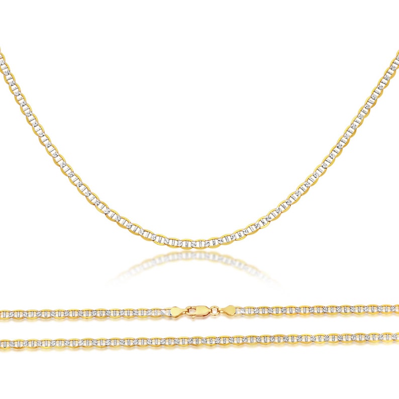 14k Two-tone Gold 2.2-mm White Pave Light Figaro Chain Necklace 14k Two-tone Gold 2.2-mm White Pave Light Figaro Chain Necklace
