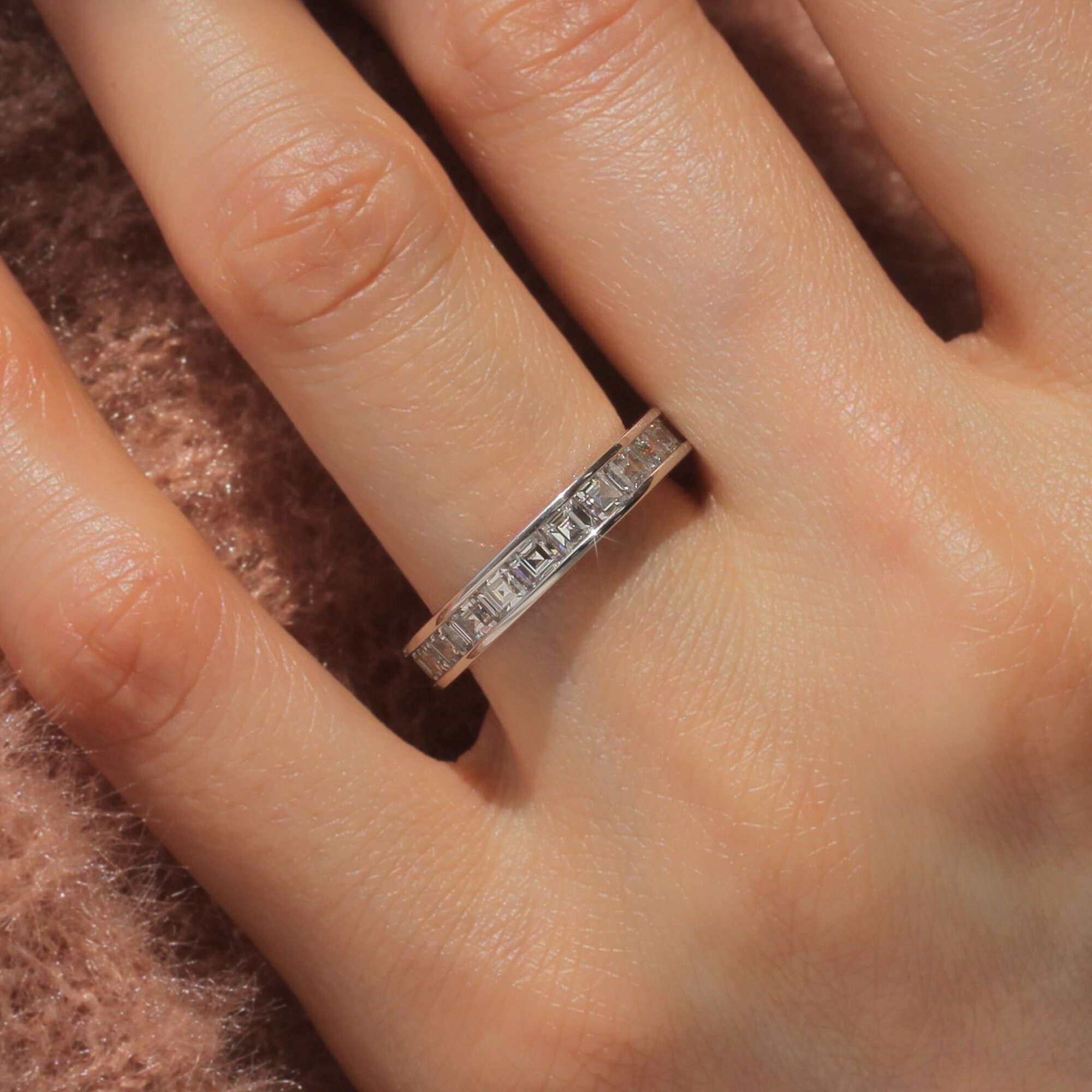 3.5mm Step Emerald Cut Eternity Ring, Platinum Plated