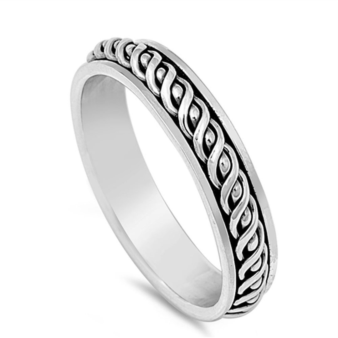 925 Sterling Silver Wedding Band Oxidized Finish Braided Etsy