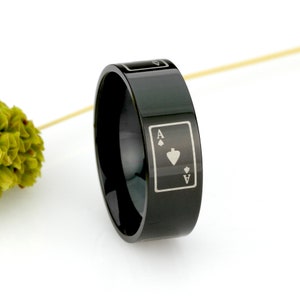 Anello da uomo e da donna in acciaio inossidabile anodizzato nero, con incisione personalizzata, da 8 mm, con fede nuziale in acciaio (BRSR-579)