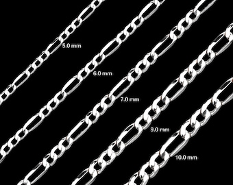 Men FIGARO Chain: 925 Sterling Silver Necklace, High Polish Link Bracelet, Made in Italy