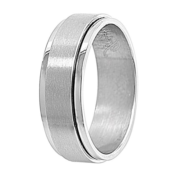 Double Accent Custom Engraving 7MM Comfort Fit Stainless Steel Wedding Band Flat Stripped Wedding Band Promise Ring