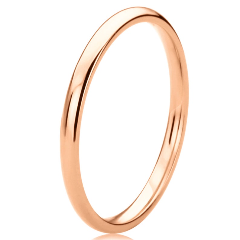 Women 14K Rose Gold 2mm Wedding Ring High Polish Classic Domed Wedding Band