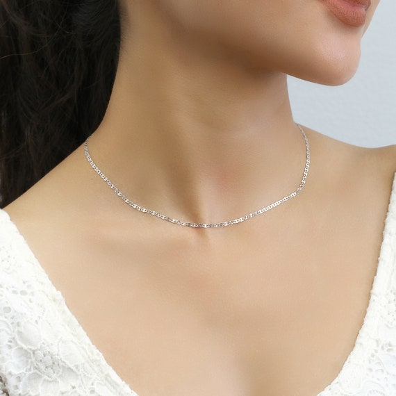 Solid 14K White Gold Chain Necklace 2.1mm 2.5mm Star Diamond 