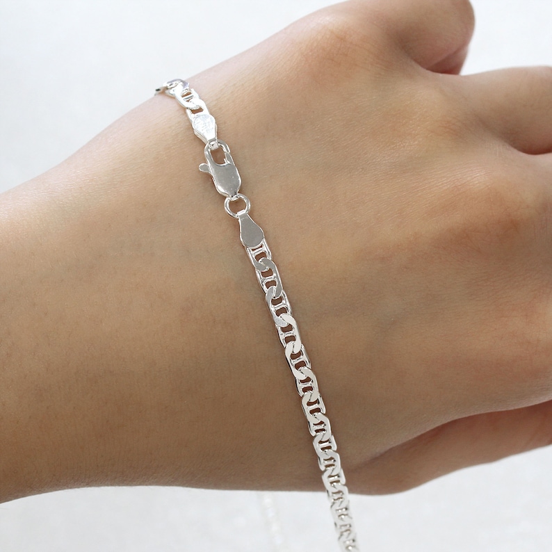 Thick Chain Bracelet 3mm ~ 13.5mm 7-30 inch Mariner Chain Made In Italy Sterling Silver Necklace for Men Flat MARINER Chain Necklace