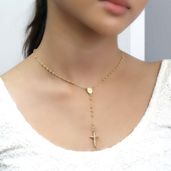 14k Yellow Gold Diamond-cut 3mm Beaded Semi-solid Rosary Necklace 14k Yellow Gold Diamond-cut 3mm Beaded Semi-solid Rosary Necklace