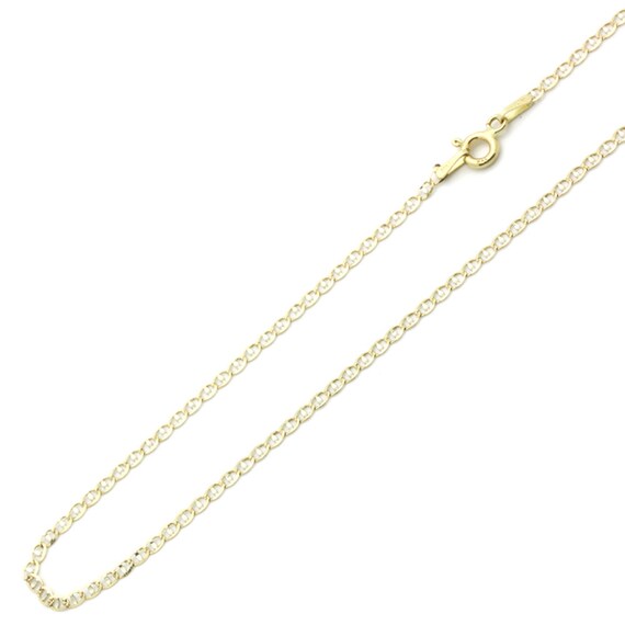 2mm Solid 14K Two Tone Gold Chain Necklace Flat Mariner Link - Etsy