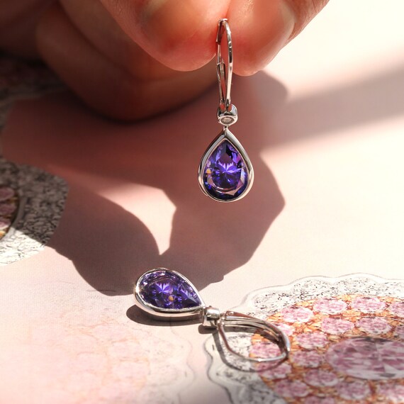 Sterling Silver Genuine Pear Tanzanite Filigree Lever Back Earrings Sterling Silver Genuine Pear Tanzanite Filigree Lever Back Earrings