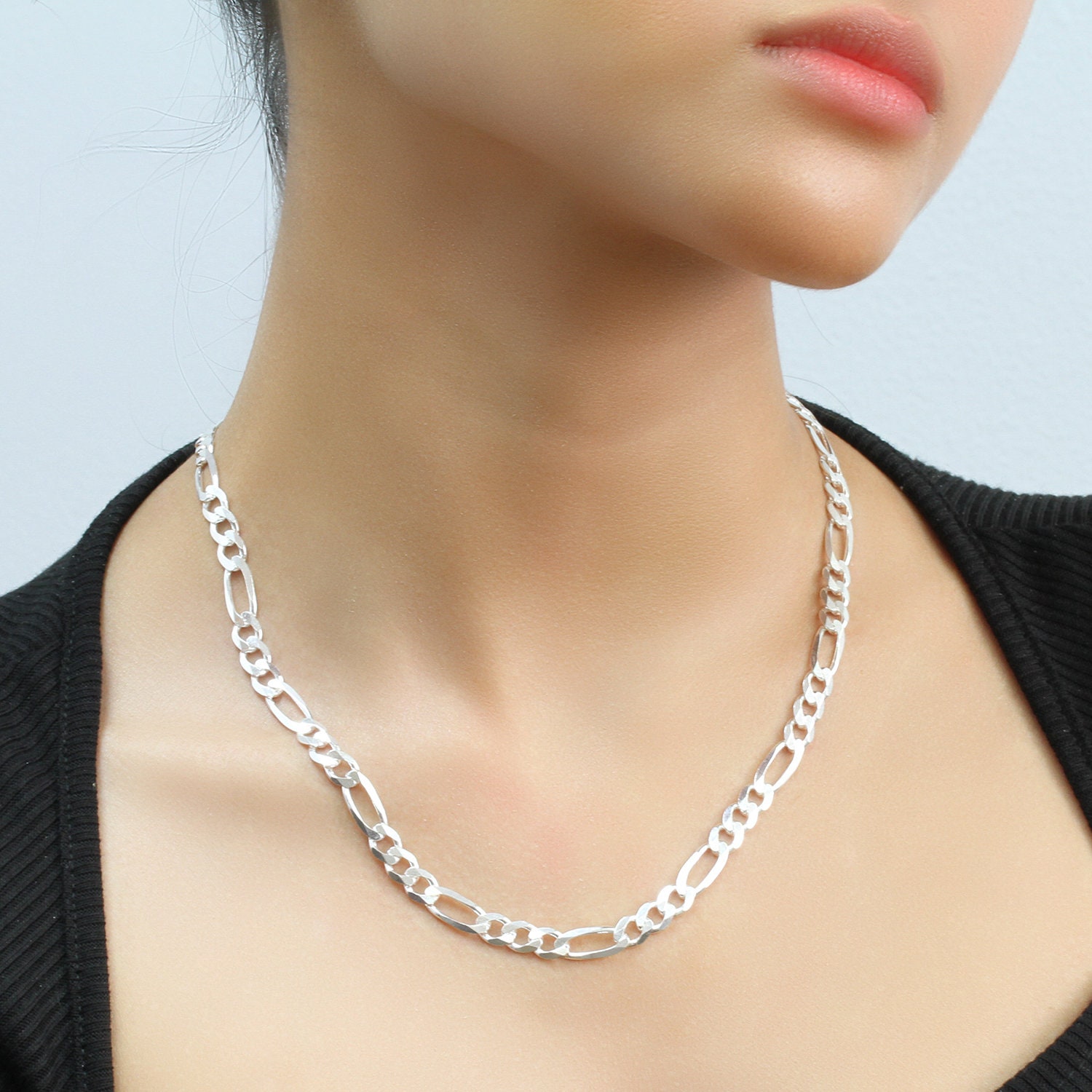 Buy 6mm 925 Sterling Silver Necklace High Polished Solid Figaro