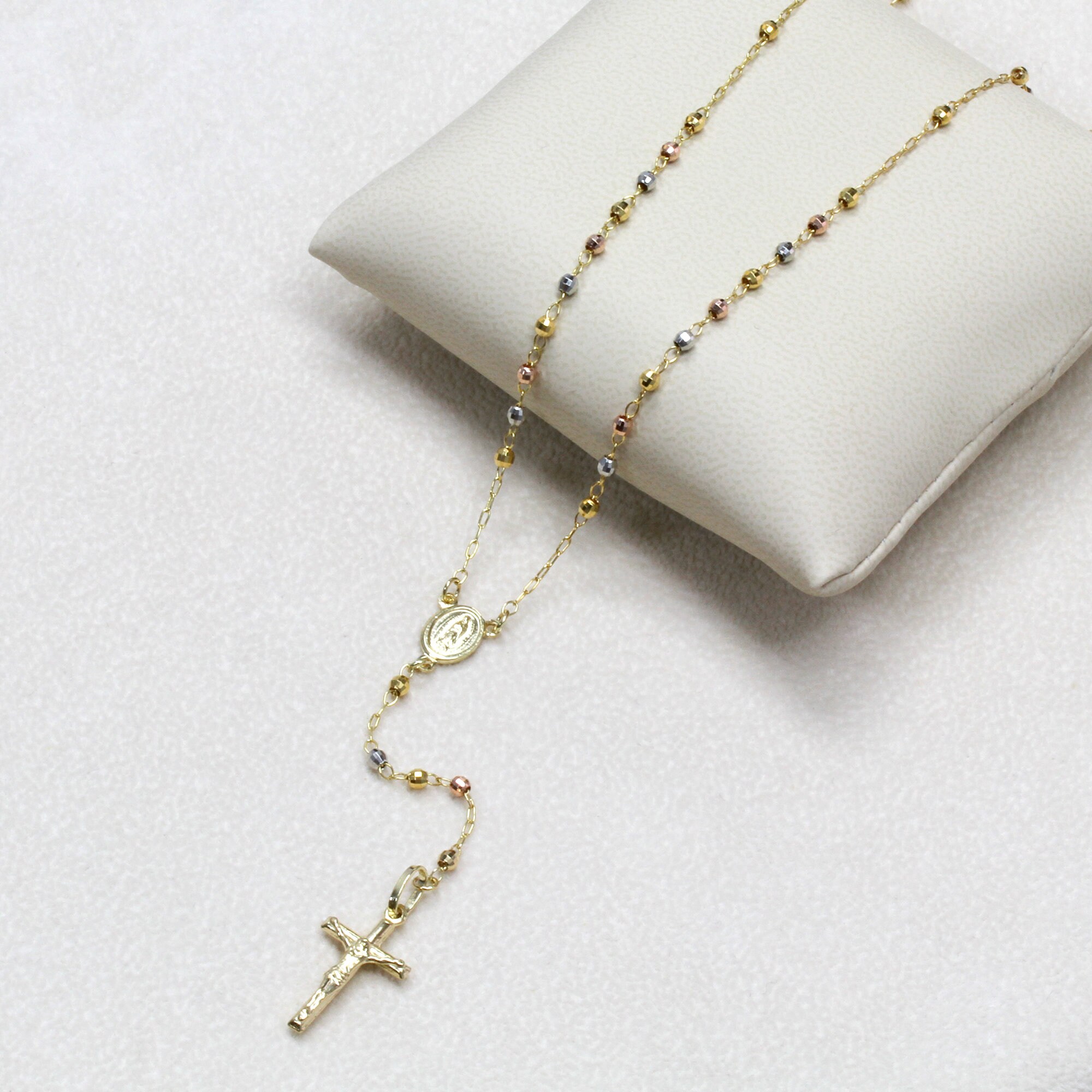 Tri color gold rosary necklace sale