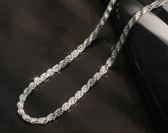 Gioiello Italiano Bracciale/Catena Cubano Taglio Diamante In Argento 925 Placcato Oro 14k - Unisex, Made In Italy Corda Canapa - Foto 3