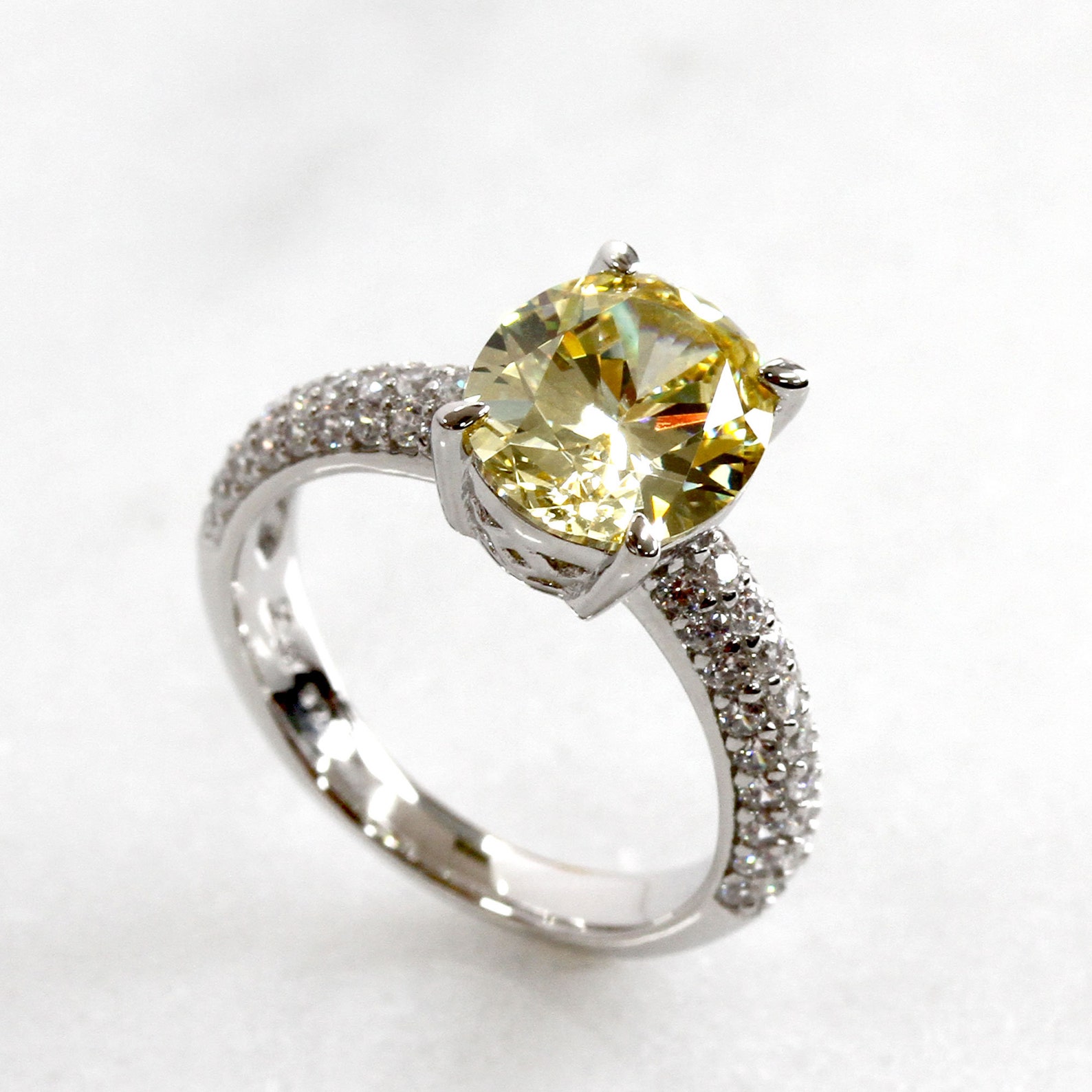 Simulated Yellow Diamond Ring Platinum Plated Sterling Silver Etsy