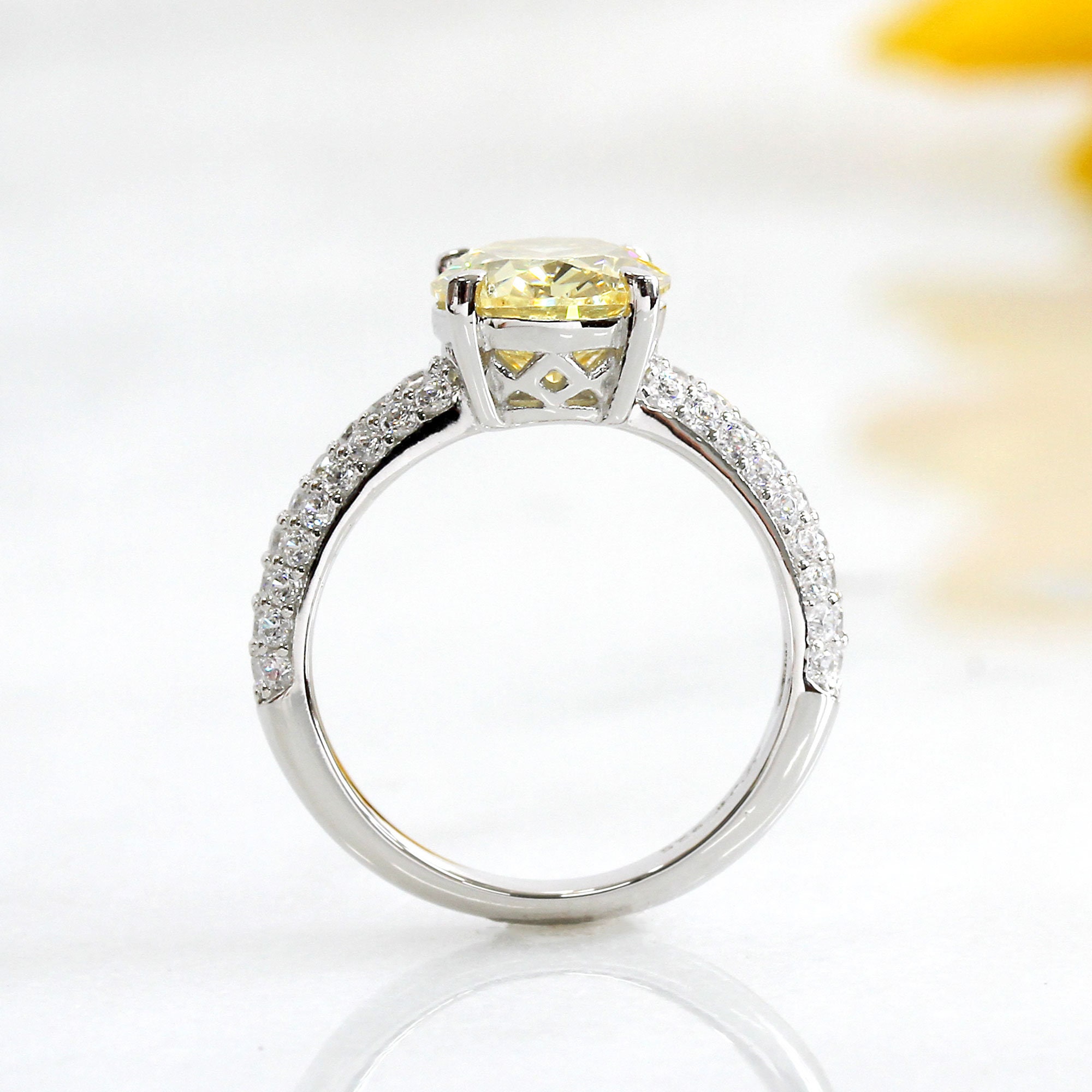 Simulated Yellow Diamond Ring Platinum Plated Sterling Silver Etsy