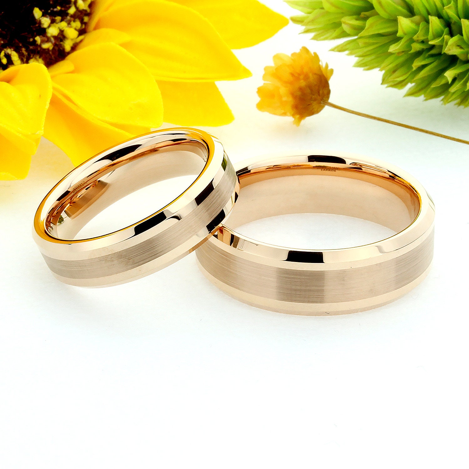 His & Her's 8MM/6MM Tungsten Carbide Beveled Edge Brushed Center Wedding Band Ring Set His & Her's 8MM/6MM Tungsten Carbide Beveled Edge Brushed Center Wedding Band Ring Set