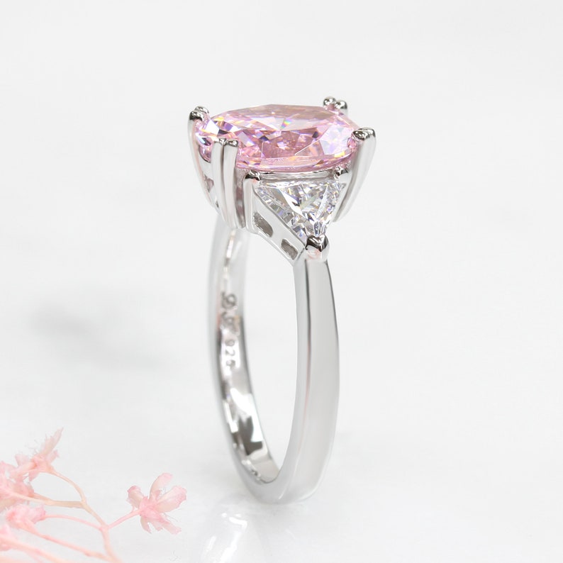 Oval Pink Ring Platinum Plated Sterling Silver Wedding Ring - Etsy