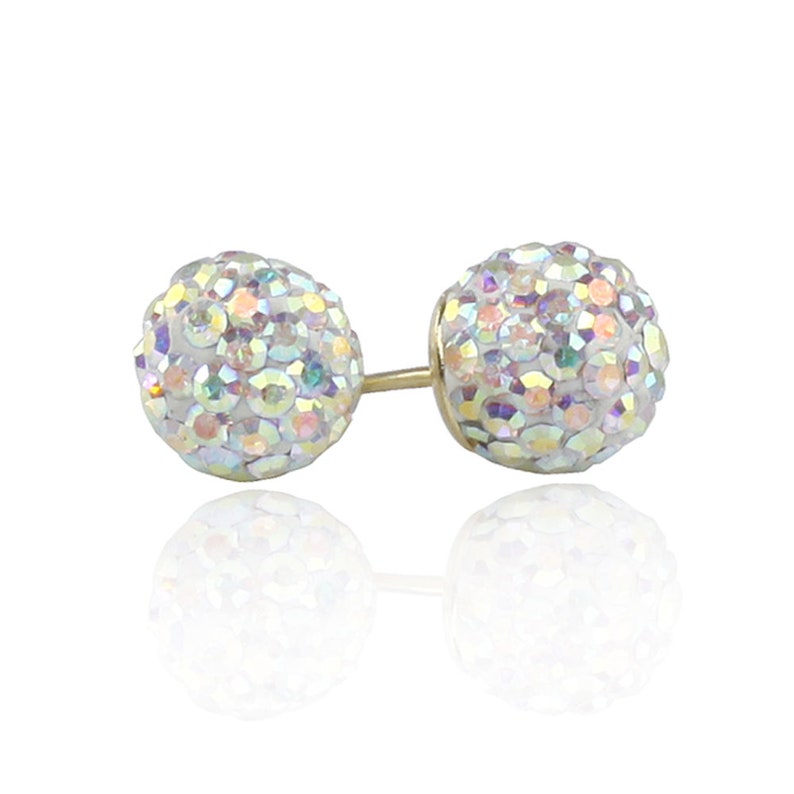 DLNBO-472M Women 14K Gold Stud Multi-Color Crystal Ball Screwback Earrings 4.5m