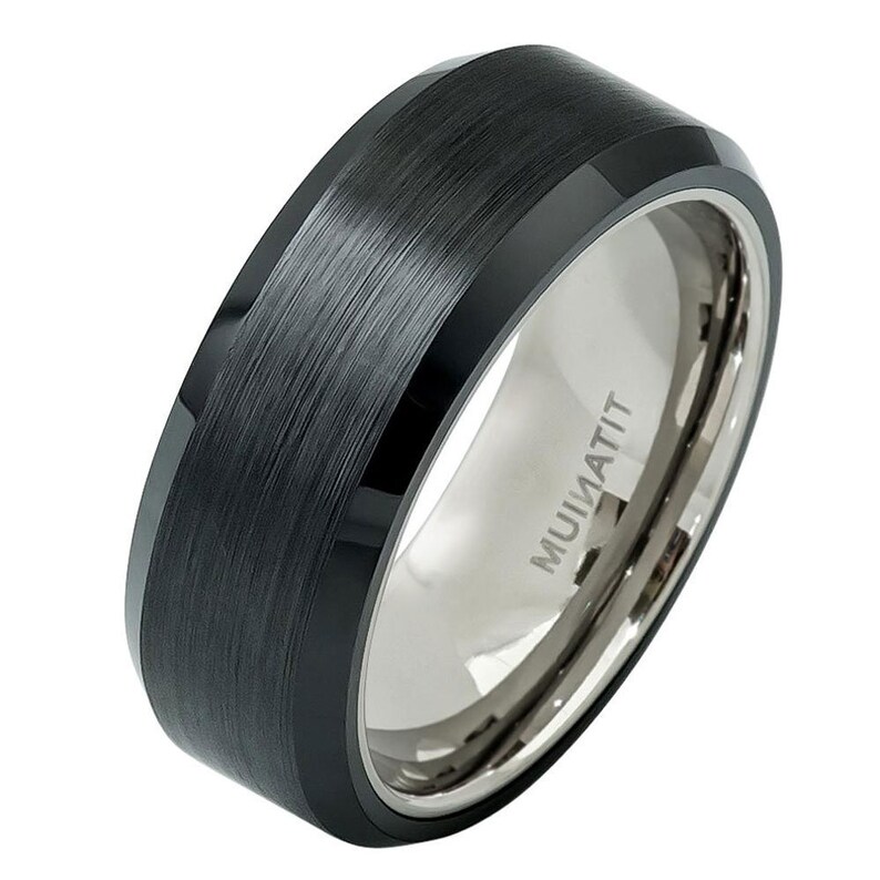 Custom Engraving 8mm Titanium Band Ring Brushed Black Ceramic Center Gift box Ship from USA JDTI489