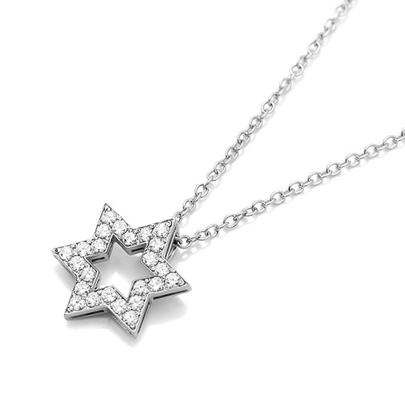 LUXP1791501 16+2 Rhodium Plated 925 Sterling Silver Neclace CZ Stone Star Pendant Necklace Statement Necklace