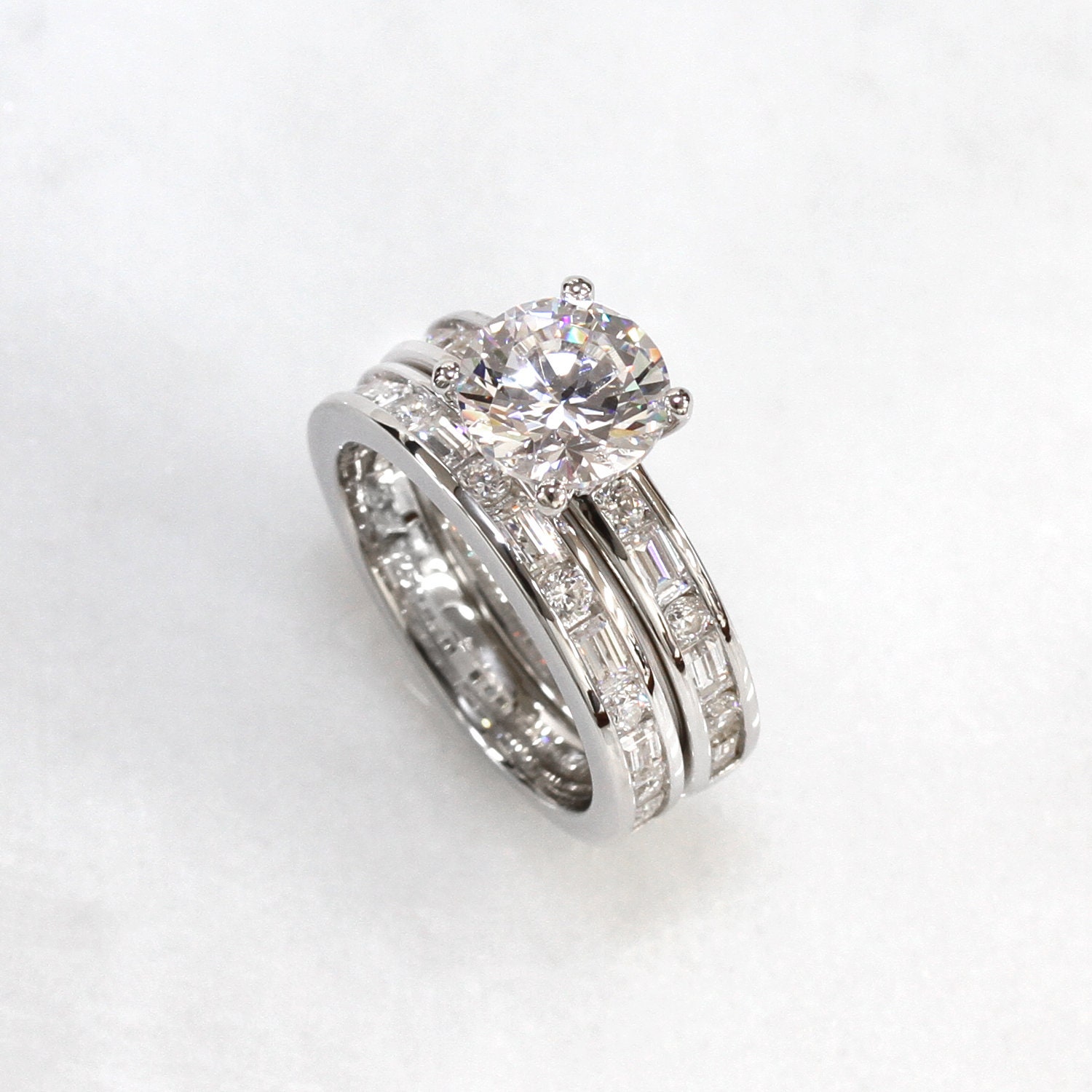 Simulated Diamond Engagement Ring Platinum Plated Sterling Etsy