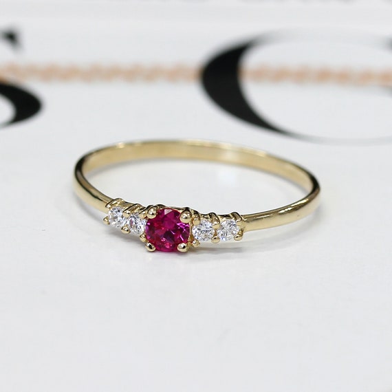 Customizable Solid 14K Gold Ring for Women Red CZ Simulated Ruby
