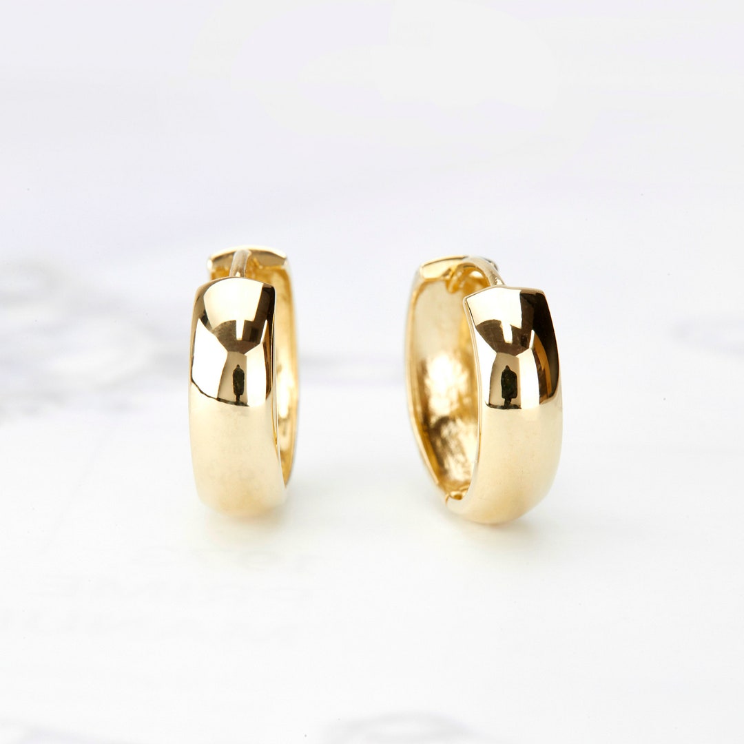 Gold Huggie Earrings, Solid 14K Gold Hoop Earrings or White Gold