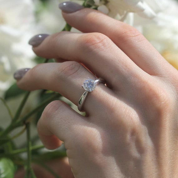 1.2 CT Classic Solitaire Ring Platinum Plated Sterling Silver