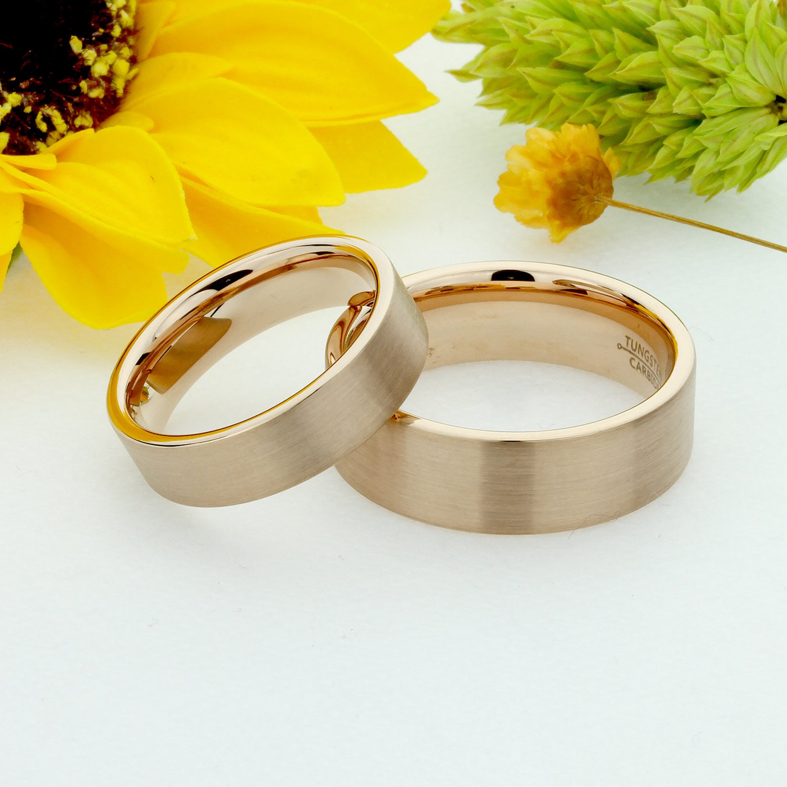 His and Hers Tungsten Wedding Band Set 8mm 6mm Pipe Cut Rose Etsy