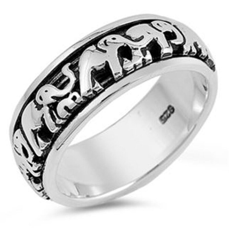 Sterling Silver Wedding Band Oxidized Finish Art Deco Design Spinner Ring Size 7 to 13