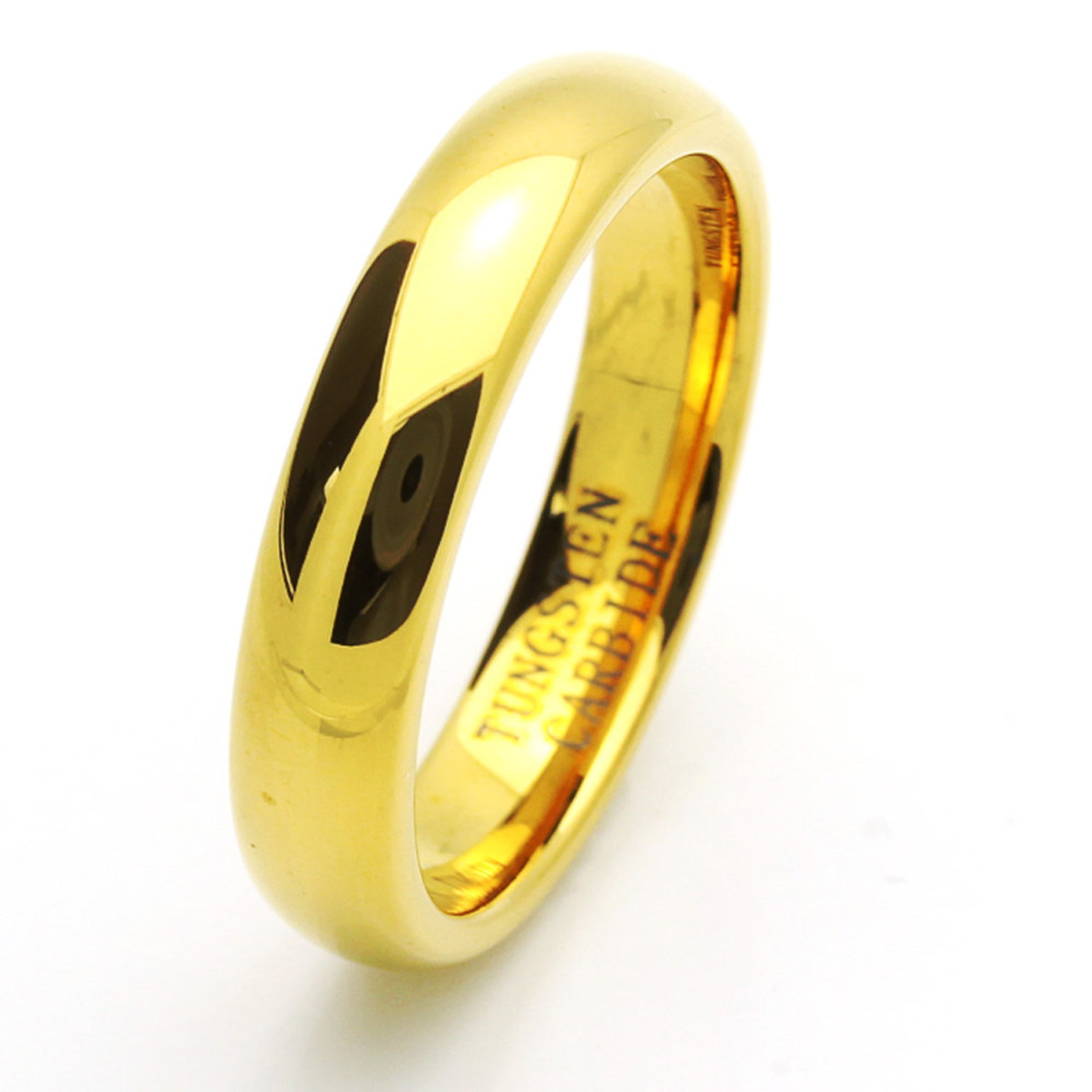 Men Women Tungsten Wedding Band 5MM High Polish Domed Gold