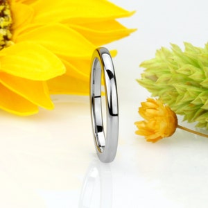 Men Women Tungsten Wedding Band 2MM Domed High Polish Thin Classic Tungsten Ring, Custom Engraved Personalized Ring (JDTR081)
