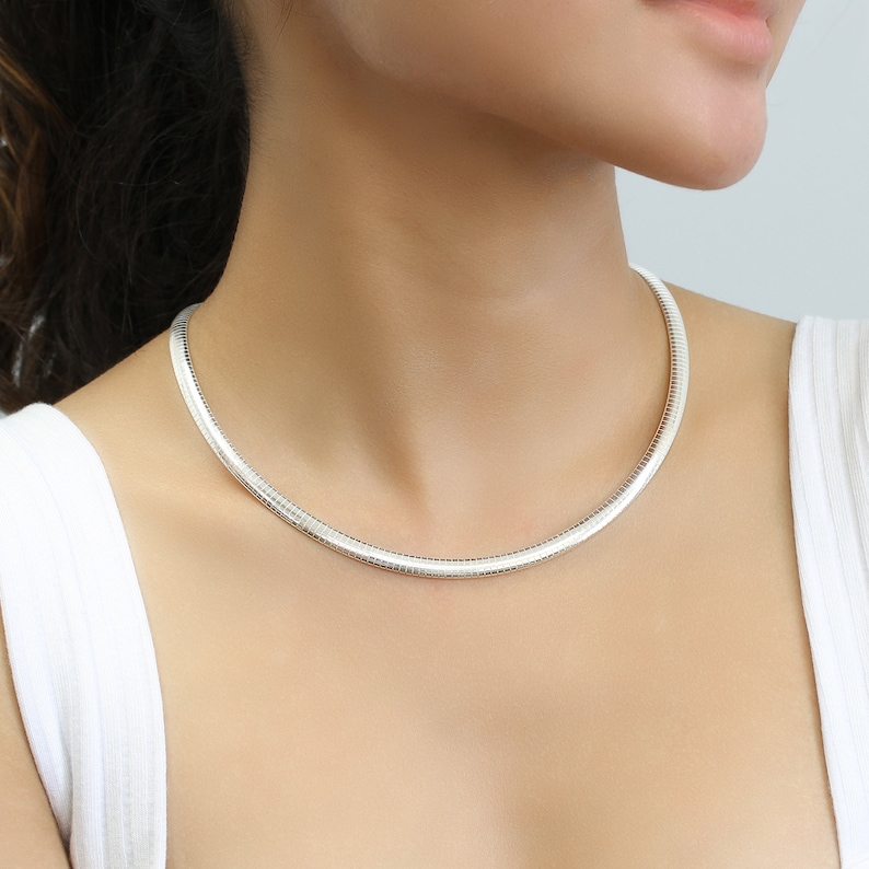 Women 5mm 2mm Sterling Silver Necklace Omega Necklace High Etsy