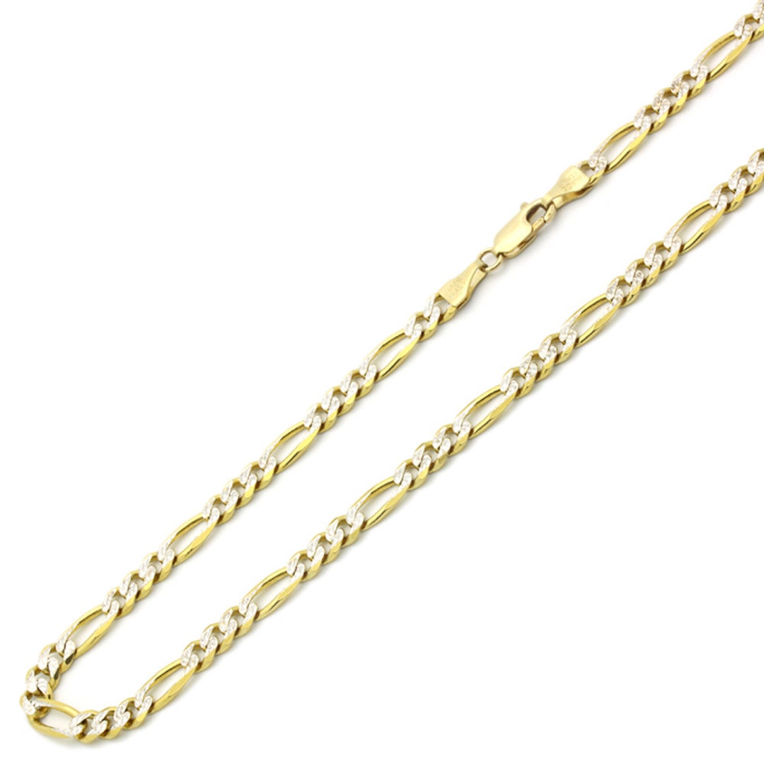 Solid 14K Gold Chain Necklace 5.5mm Concaved White Pave Figaro Etsy
