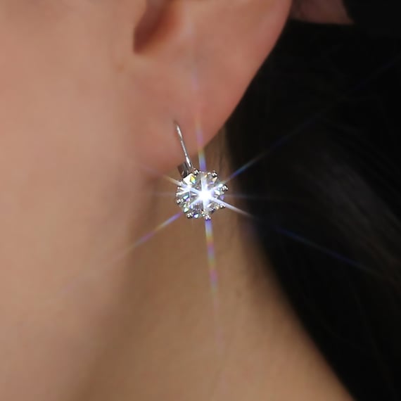 Latch Ear Wire 8mm Cubic Zirconia Earrings Prong Set Sterling Silver Latch Ear Wire 8mm Cubic Zirconia Earrings Prong Set Sterling Silver