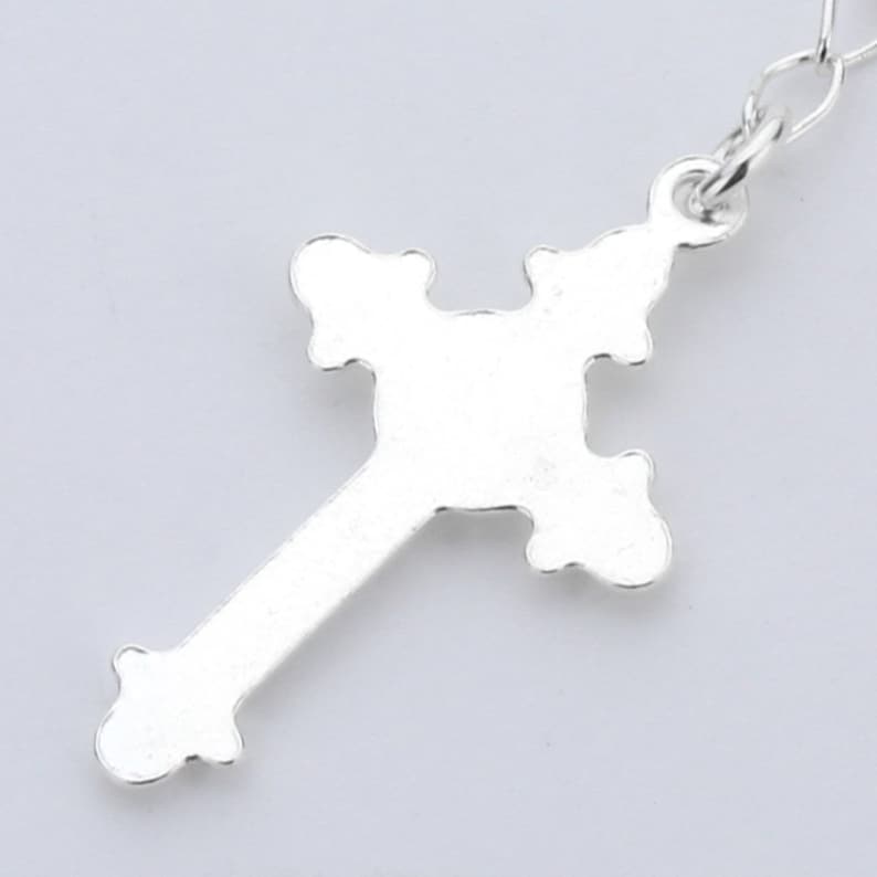 SNCRN10027 Women Sterling Silver Rosary Necklace 5mm Bead Jesus On The Cross Pendant Chain