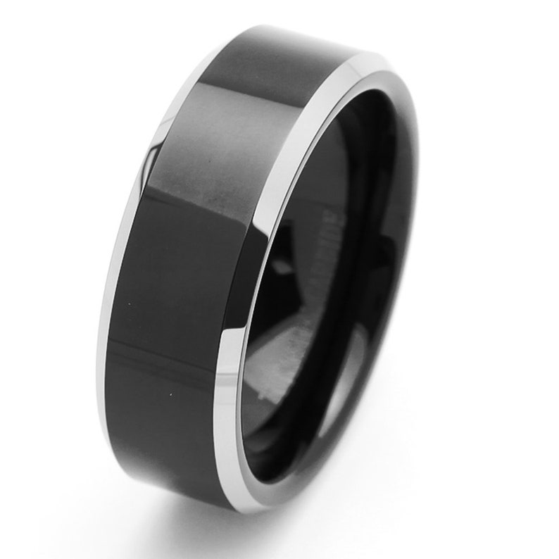 Tungsten Wedding Band 6MM Black Ring High Polished Steel Color Etsy