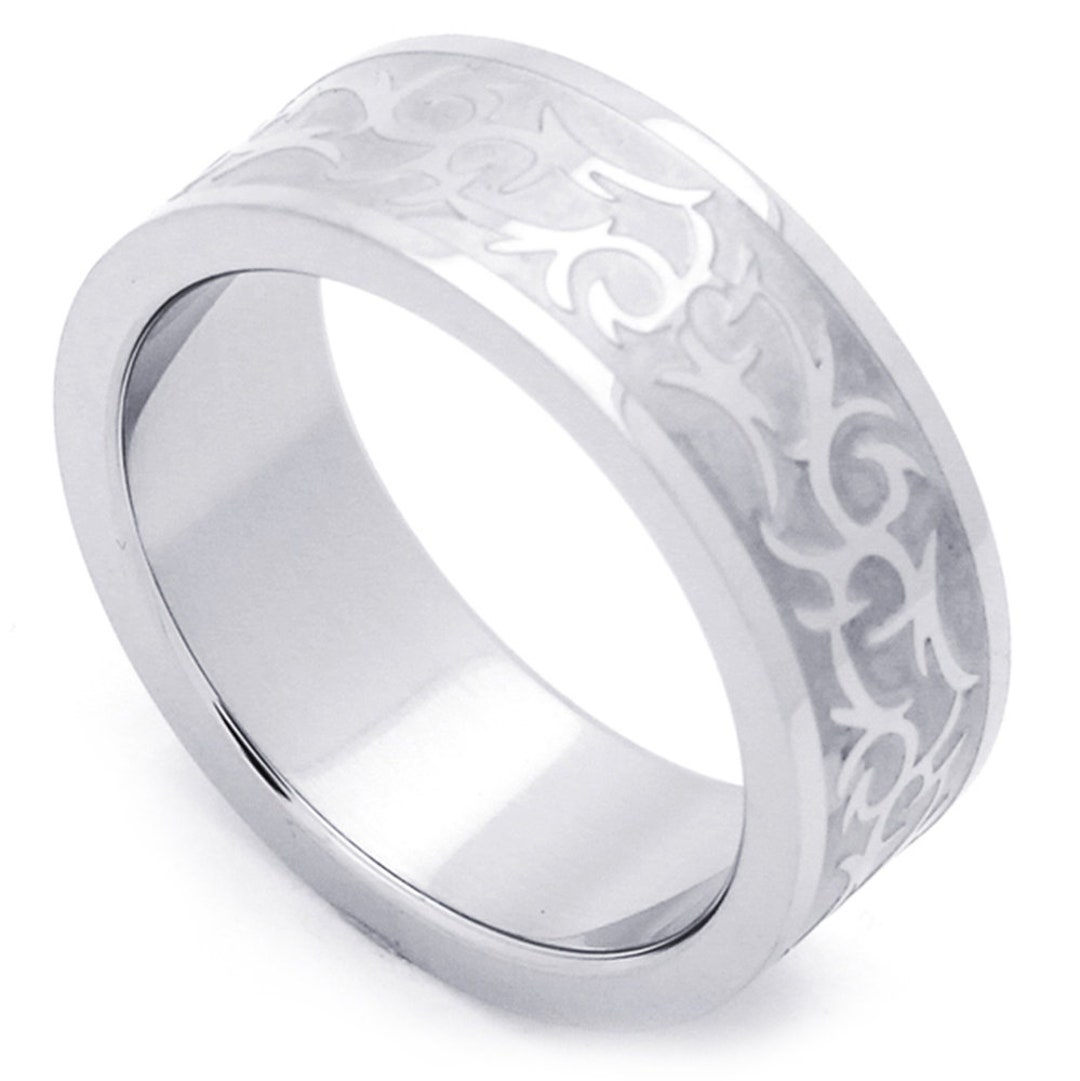 Custom Engraving Men Women Fashion 8MM Stainless Steel Ring Tribal ...