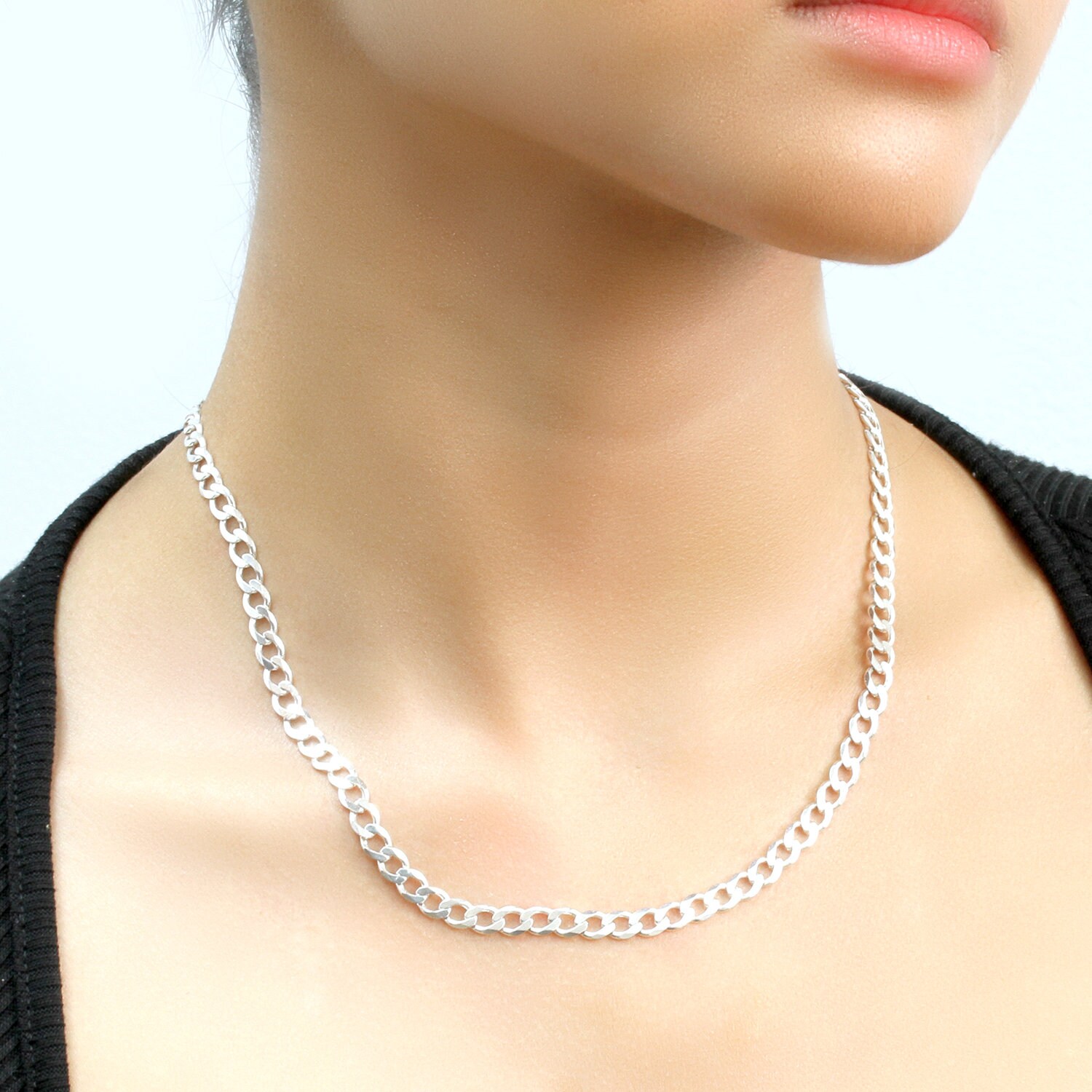 Sterling Silver Polished Solid 4.5mm Wide Curb Chain Necklace With Lobster Clasp Length 18 Inch Sterling Silver Polished Solid 4.5mm Wide Curb Chain Necklace With Lobster Clasp Length 18 Inch